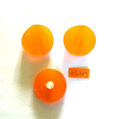 3 boutons en résine orange - vintage - 33mm - 6411d