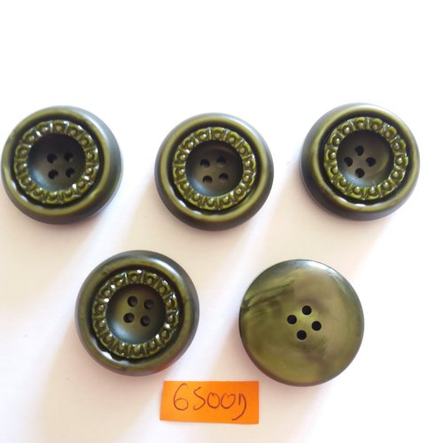 5 boutons en résine vert - vintage - 31mm - 6500d