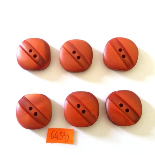 6 boutons en résine marron - vintage - 28x28mm - 6433d