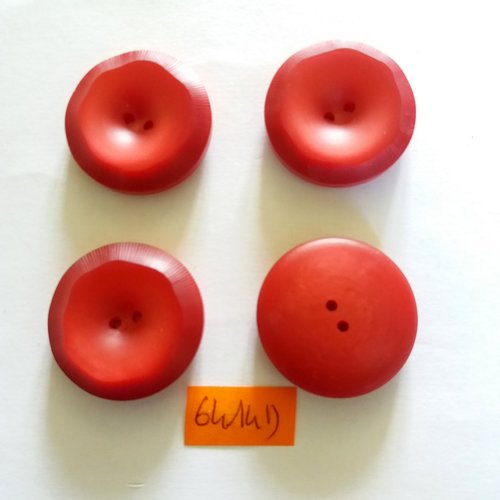 4 boutons en résine rouge - vintage - 30mm - 6414d