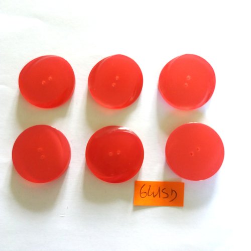6 boutons en résine rouge - vintage - 30mm - 6415d