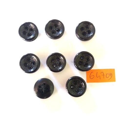 8 boutons en résine noir - vintage - 18mm - 6470d