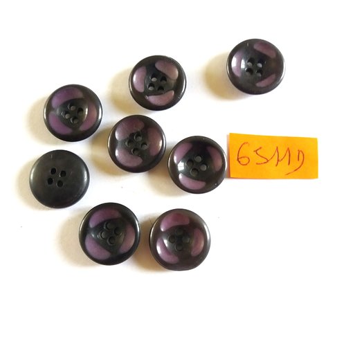 16 boutons en résine noir et mauve foncé - vintage - 17mm - 6511d