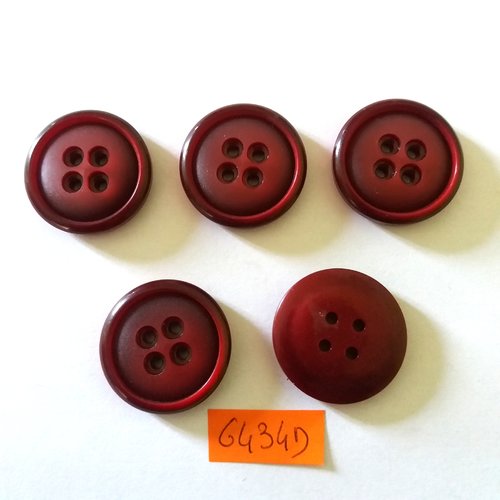 5 boutons en résine bordeaux - vintage - 27mm - 6434d