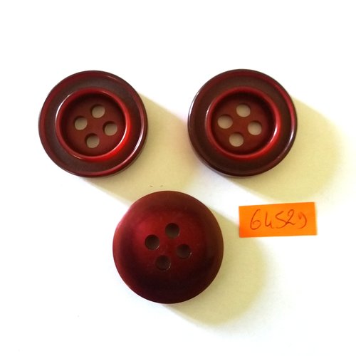 3 boutons en résine bordeaux - vintage - 35mm - 6452d
