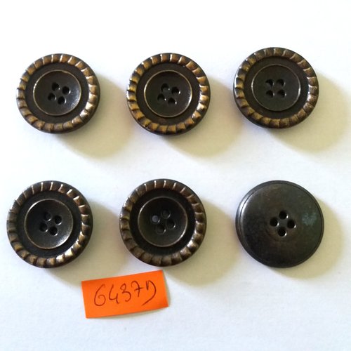 6 boutons en métal gris et bronze - vintage - 27mm - 6437d