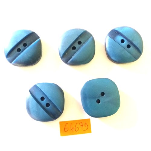 5 boutons en résine bleu - vintage - 29x29mm - 6467d