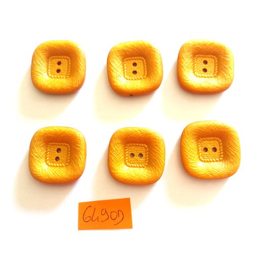 6 boutons en résine orange foncé - vintage - 27x27mm - 6490d