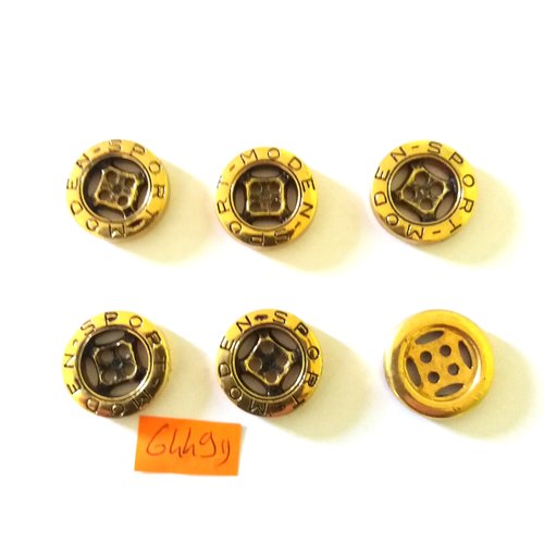 6 boutons en résine doré - vintage - 21mm - 6449d