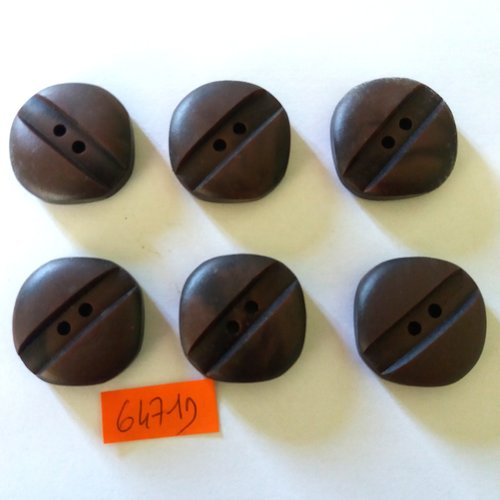 6 boutons en résine marron - vintage - 29mm - 6471d