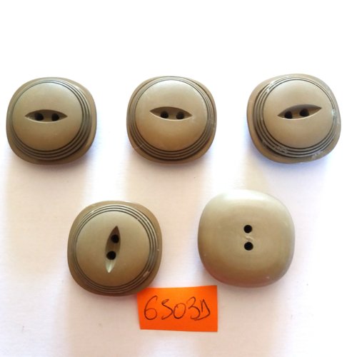 5 boutons en résine gris/taupe - vintage - 27mm - 6503d