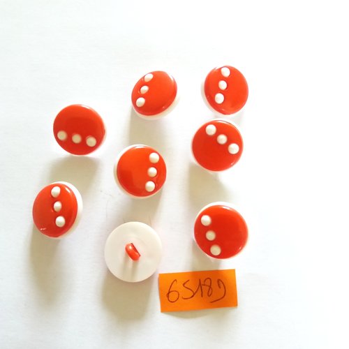 8 boutons en résine blanc et rouge - vintage - 19mm - 6518d
