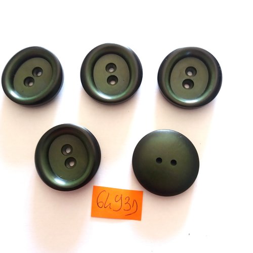 5 boutons en résine vert - vintage - 31mm - 6493d