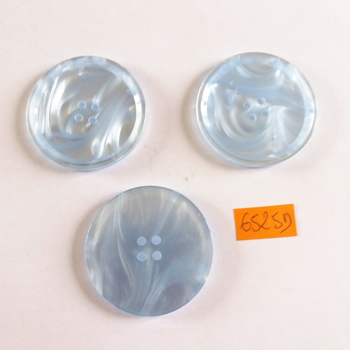 3 boutons en résine bleu ciel - vintage - 45mm - 6525d