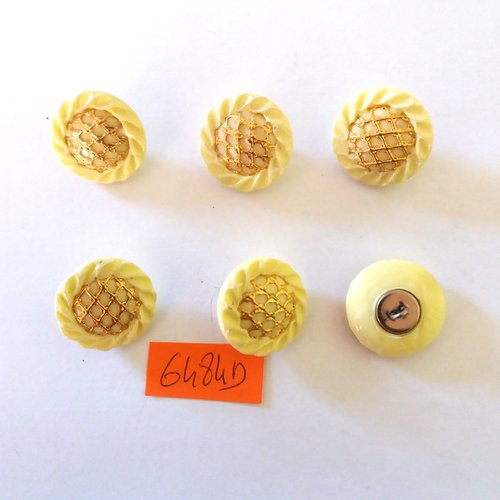 6 boutons en célluloid jaune et doré - vintage - 21mm - 6484d