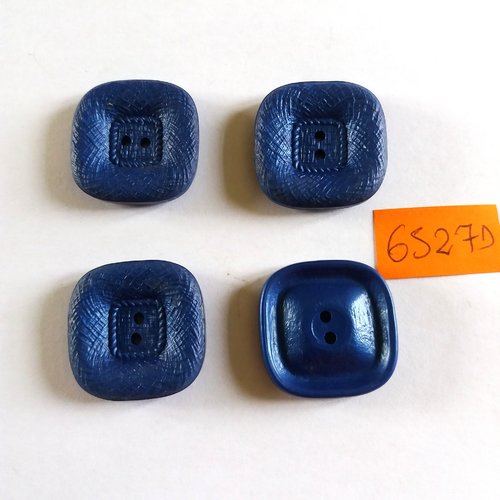 4 boutons en résine bleu roi - vintage - 27x27mm - 6527d