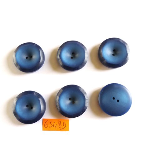 6 boutons en résine bleu - vintage - 31mm - 6548d