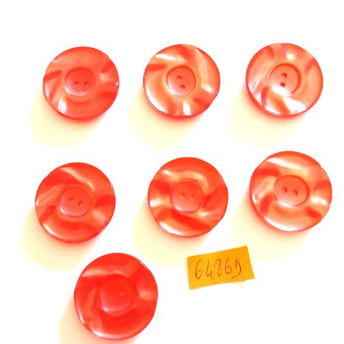 7 boutons en résine rouge clair - vintage - 31mm - 6486d