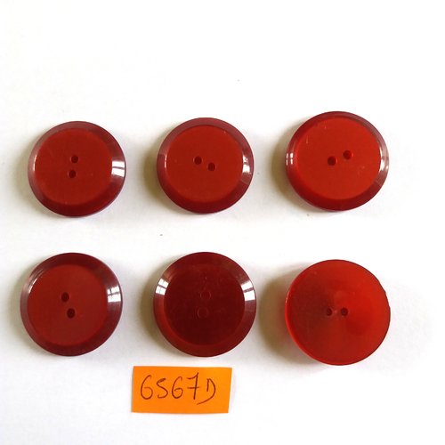 6 boutons en résine rouge foncé - vintage - 22mm - 6567d
