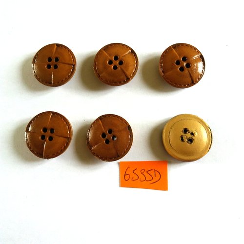 6 boutons en cuir marron clair et foncé - vintage - 23mm - 6535d