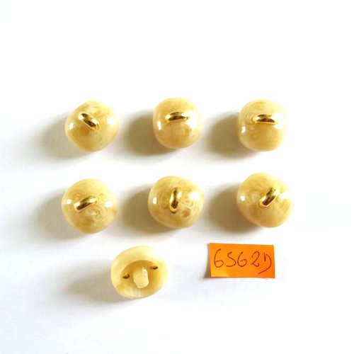 7 boutons en résine beige et doré - vintage - 22mm - 6562d