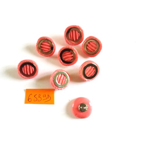 8 boutons en célluloid rose et argenté - vintage - 18mm - 6539d