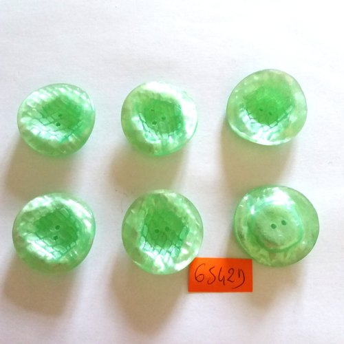 6 boutons en résine vert clair - vintage - 31mm - 6542d