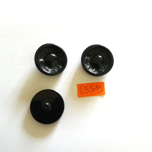 3 boutons en résine noir - vintage - 28mm - 6551d