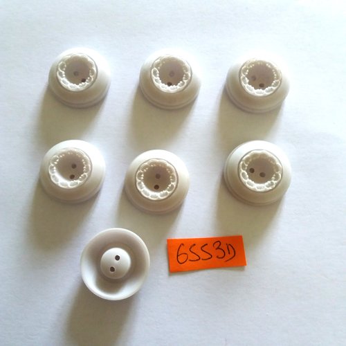 7 boutons en résine blanc cassé - vintage - 22mm - 6553d