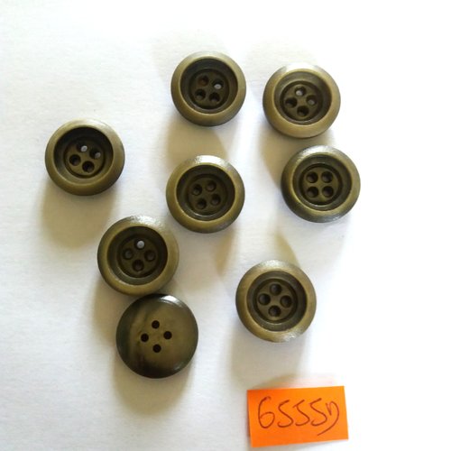 8 boutons en résine gris/vert - vintage - 18mm - 6555d