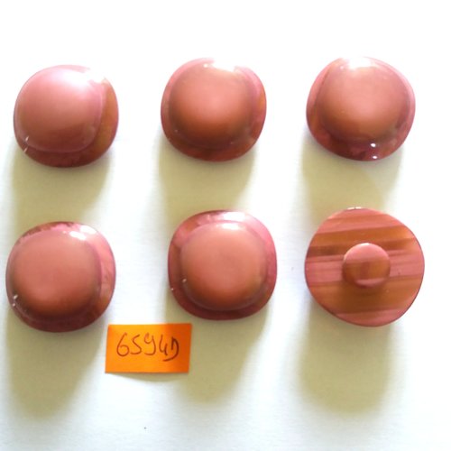 6 boutons en résine mauve/rose - vintage - 28mm - 6594d