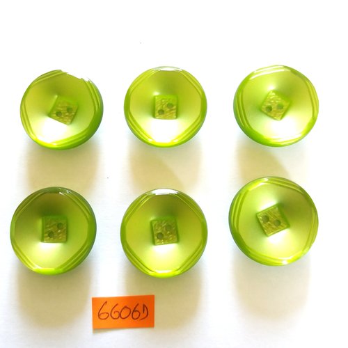 6 boutons en résine vert - vintage - 30mm - 6606d