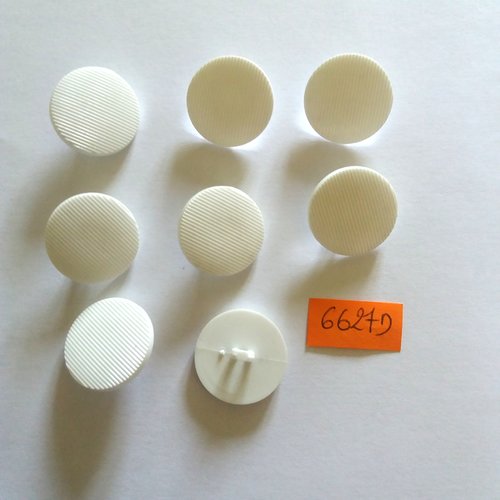 8 boutons en résine blanc - vintage - 22mm - 6627d