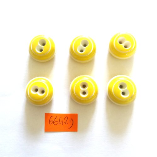 6 boutons en résine jaune et blanc - vintage - 22mm - 6642d