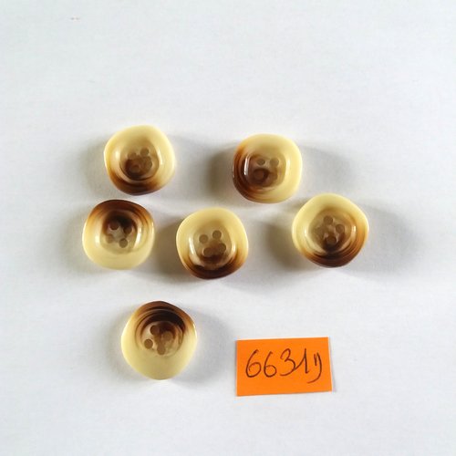 6 boutons en résine beige et marron - vintage - 17x17mm - 6631d