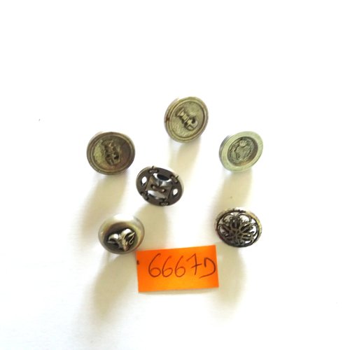 6 boutons en métal argenté - vintage - 14mm et 15mm - 6667d