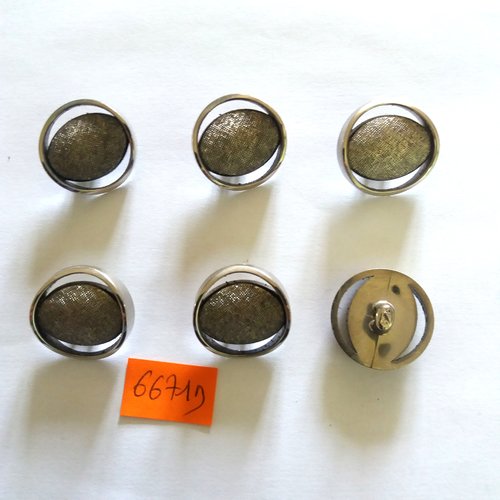 6 boutons en résine argenté - vintage - 23mm - 6671d