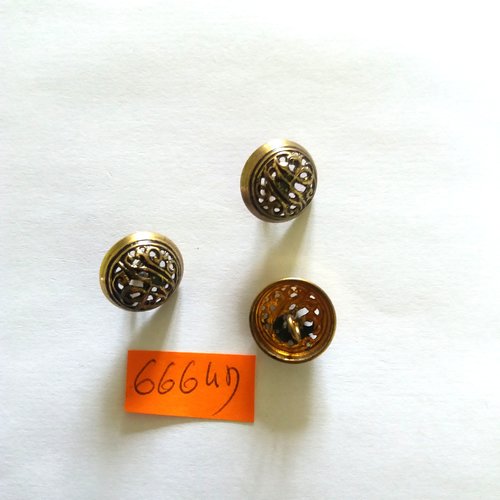 3 boutons en métal doré - vintage - 15mm - 6664d