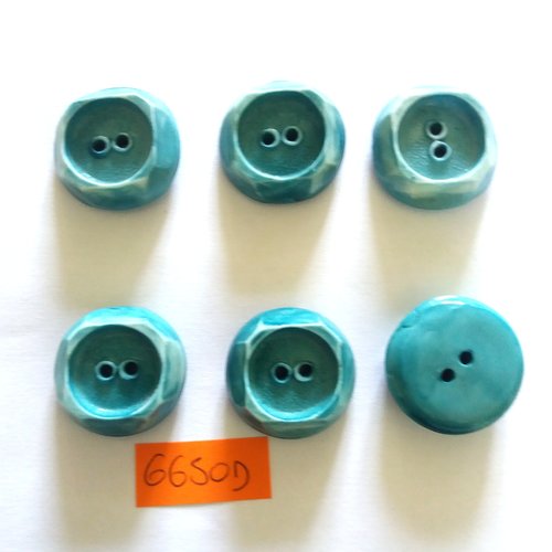 6 boutons en résine bleu - vintage - 26mm - 6650d