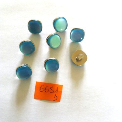 8 boutons en résine argenté et bleu ciel - vintage - 13x13mm - 6651d