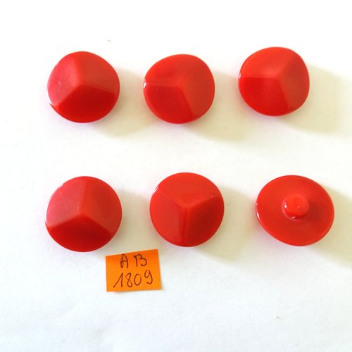 6 boutons en résine rouge - 22mm - ab1809