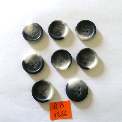 8 boutons en résine gris et blanc - 20mm - ab1826