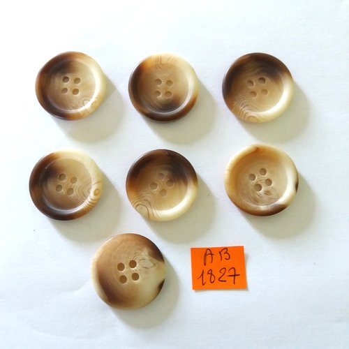 7 boutons en résine beige et marron - 25mm - ab1827