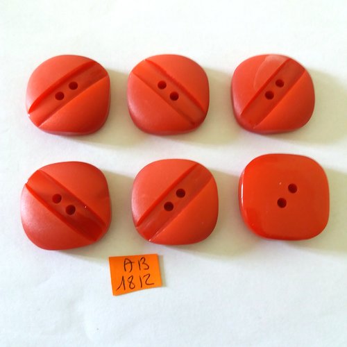 6 boutons en résine rouge - 28x28mm - ab1812