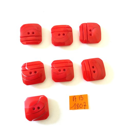 7 boutons en résine rouge - 19x19mm - ab1807