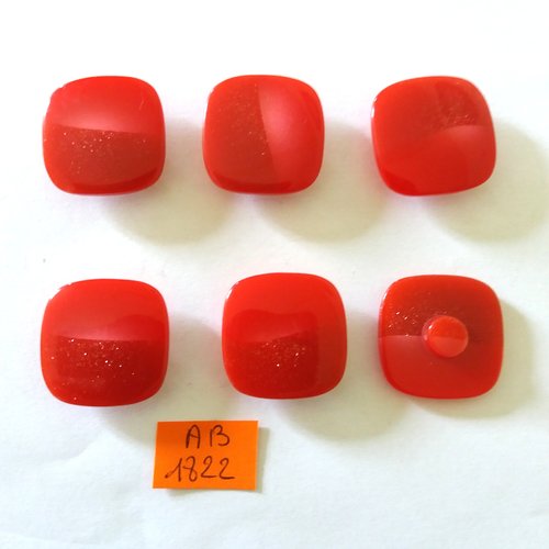 6 boutons en résine rouge pailleté - 23x23mm - ab1822