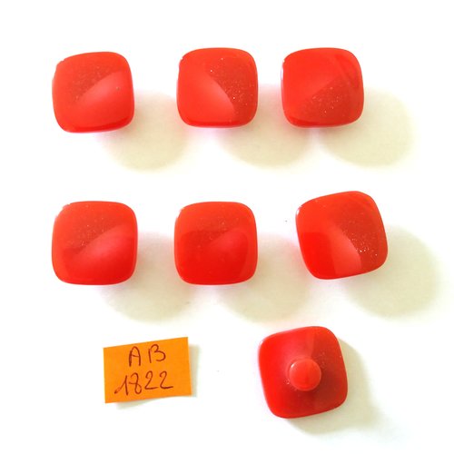 7 boutons en résine rouge pailleté - 18x18mm - ab1822