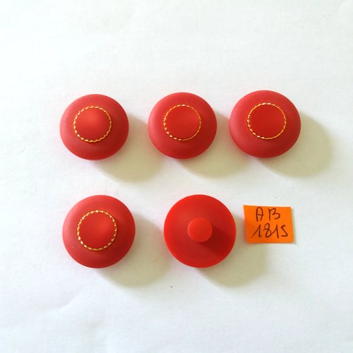 5 boutons en résine rouge et doré - 22mm - ab1815