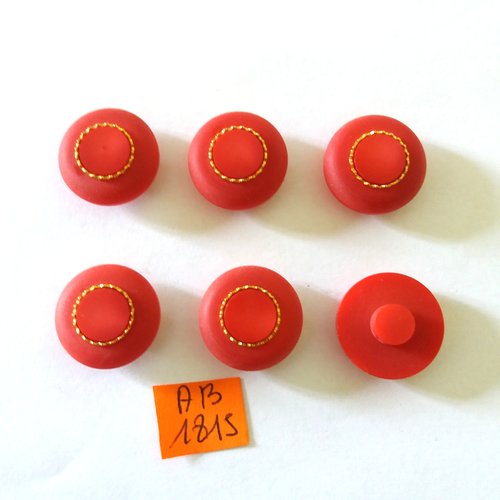 6 boutons en résine rouge et doré - 18mm - ab1815