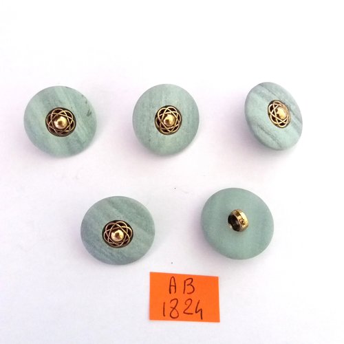 5 boutons en résine vert et doré - 20mm - ab1824